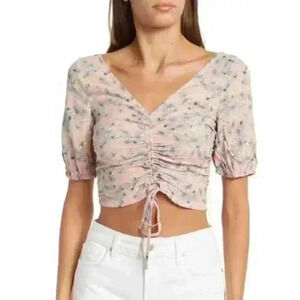 Women's Sophie Rue Ruched Crop Top Dusty Mauve Floral, Size Extra Small Pink